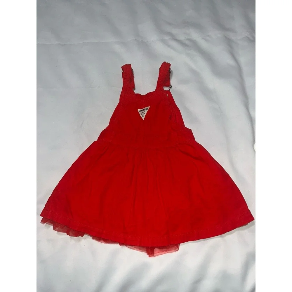 OSHKOSH‎ B'Gosh Red Corduroy w/Flower Jumper Dress Vestbak - SIZE 4t